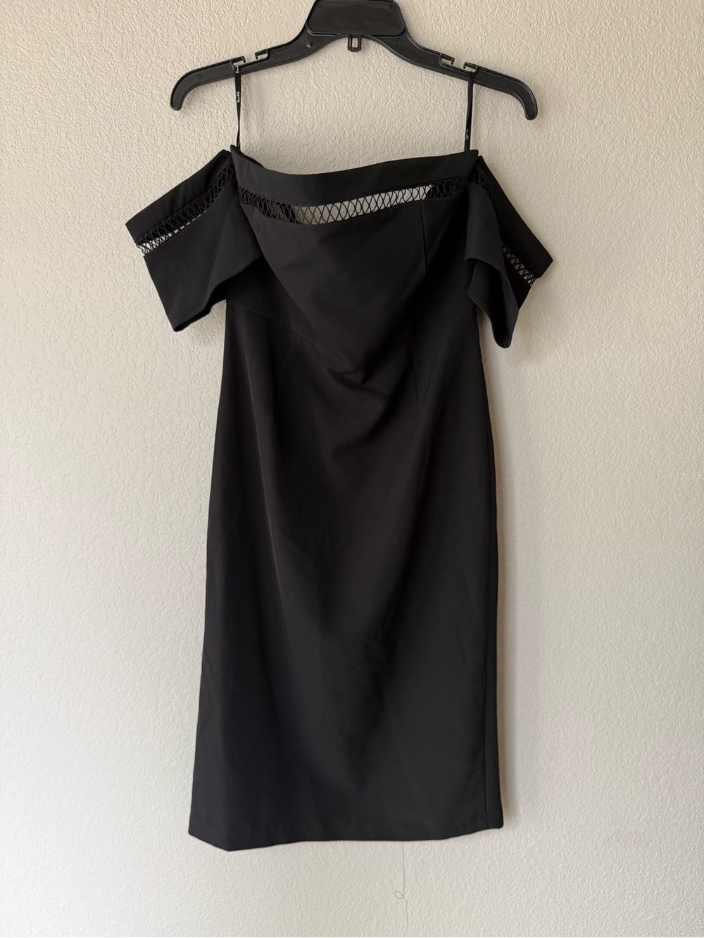 Bardot Black Off-Shoulder Sheath Dress with Net Trim
